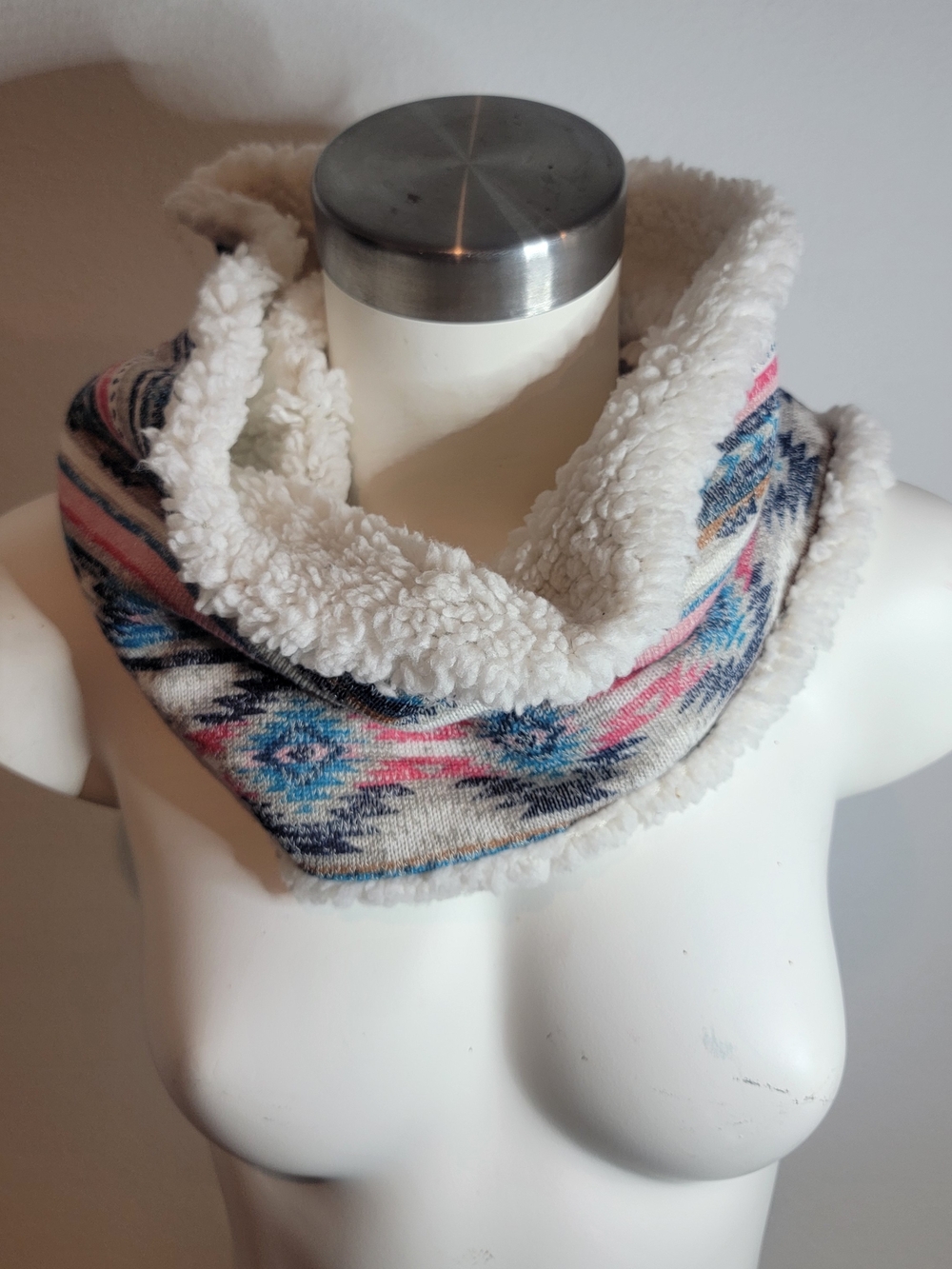 Source Unknown Aztec Sherpa Infinity Scarf - Pink, Blue & White.  Reversible